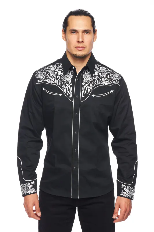 Westernskjorte Black Silver Embroidery