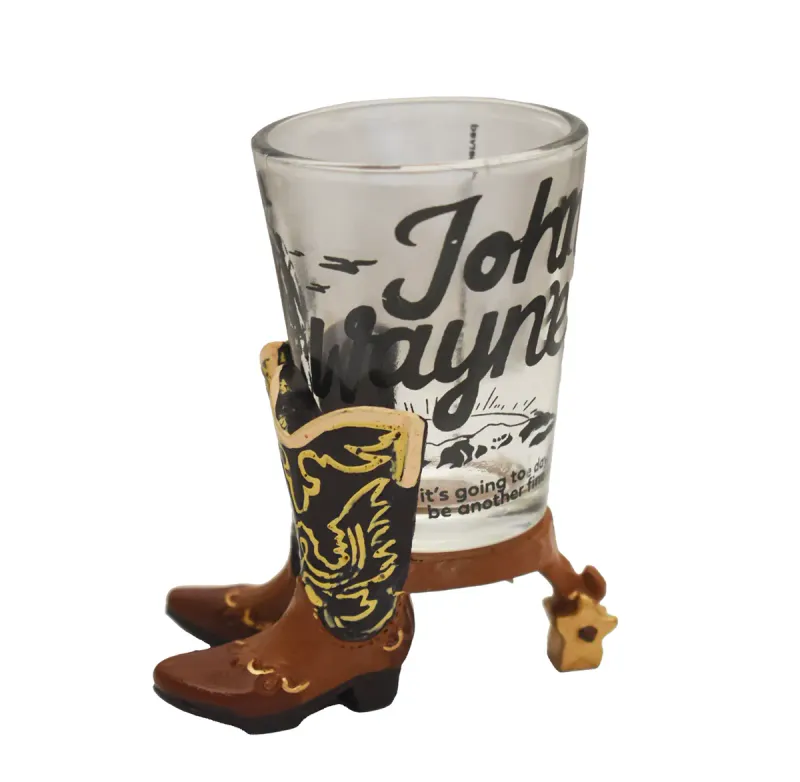 John Wayne Shotglass med Cowboyboot-holder – Sett med 6